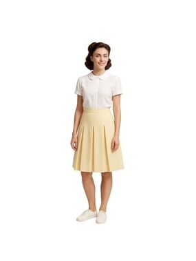 Vintage Pleated Knee Length Skirt Buttercream Pale Yellow Summer Weight Wool 10